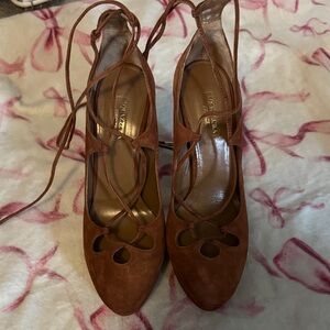 Aquazzura Cognac Suede Lace-Up Pumps